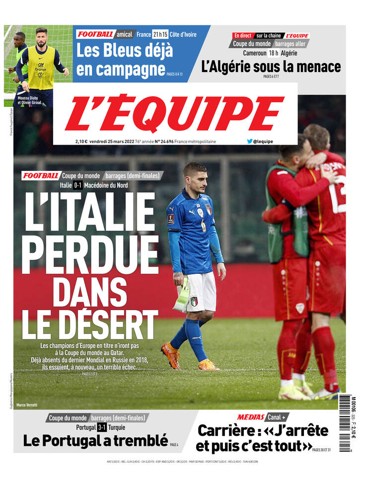 Une de L'Équipe datée du 25 mars 2022