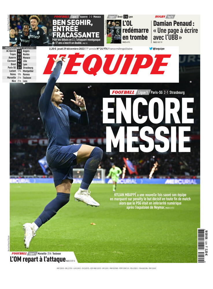 L’Équipe 23 Novembre 2022 – Une ‘Bleus Ciel’ – Très Bon état