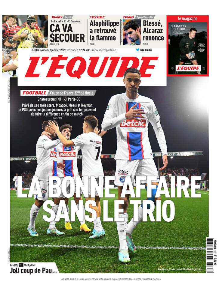 Une de L'Équipe datée du 07 janvier 2023