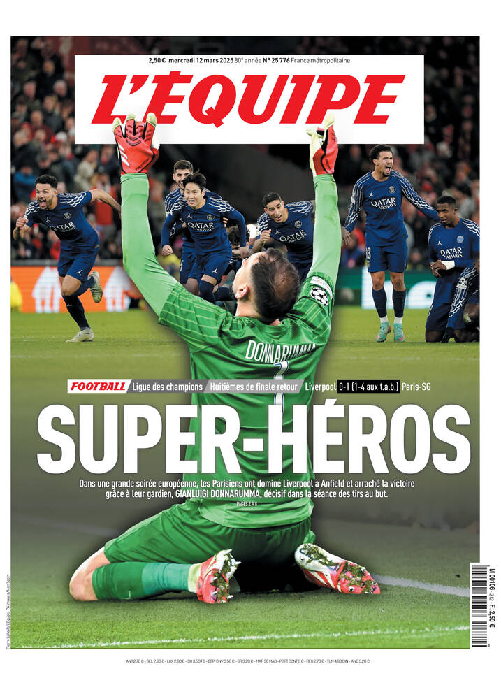 Une de L'Équipe datée du 12 mars 2025