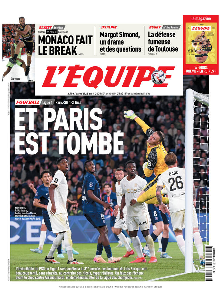 Une de L'Équipe datée du 26 avril 2025