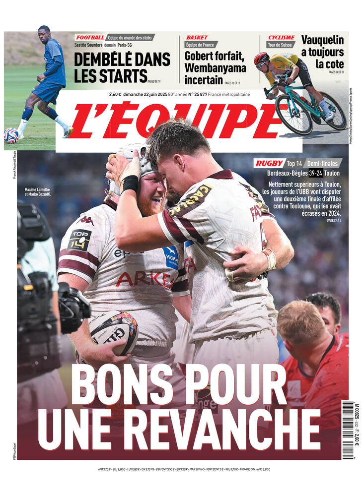 Une de L'Équipe datée du 22 juin 2025
