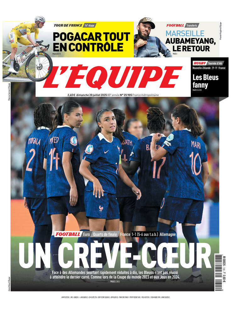 Une de L'Équipe datée du 20 juillet 2025
