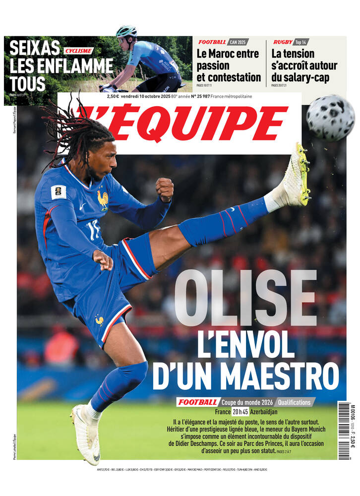 Une de L'Équipe datée du 10 octobre 2025