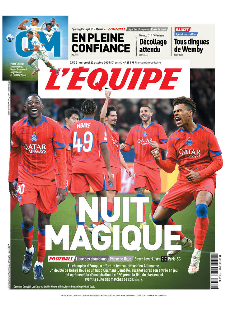 Une de L'Équipe datée du 22 octobre 2025