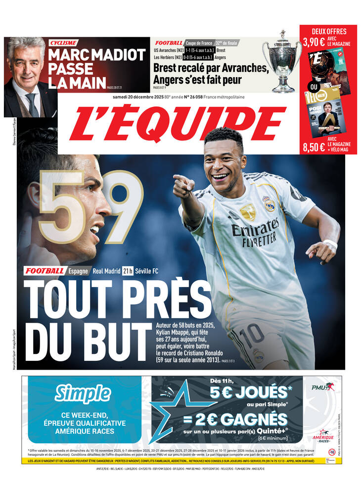 Une de L'Équipe datée du 22 décembre 1990
