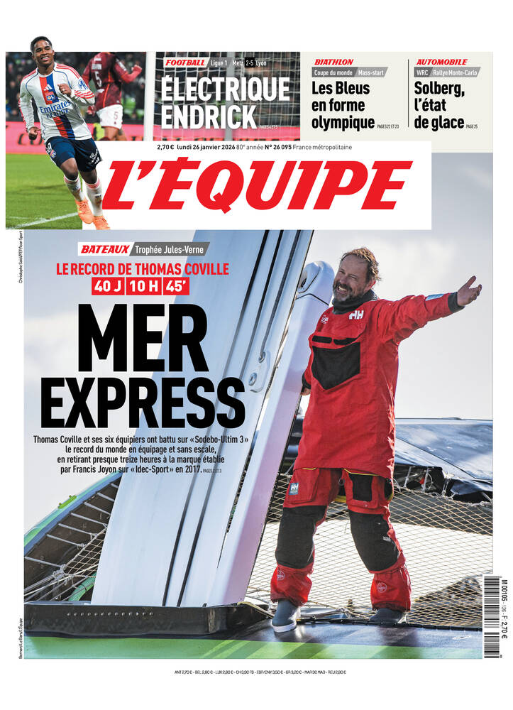 Une de L'Équipe datée du 26 janvier 2026