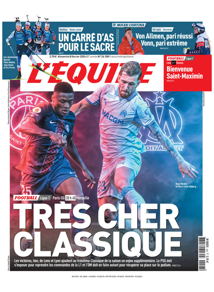 Une de L'Équipe datée du 08 février 2026