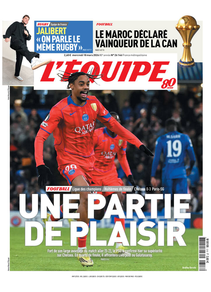Une de L'Équipe datée du 18 mars 2026
