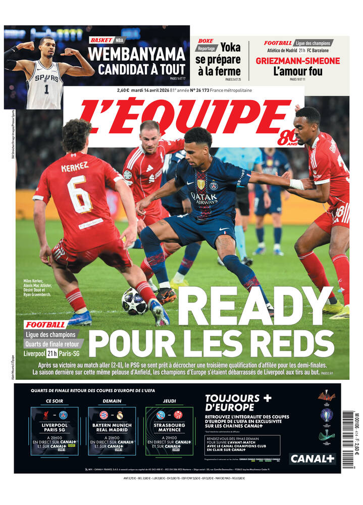 Une de L'Équipe datée du 14 avril 2026