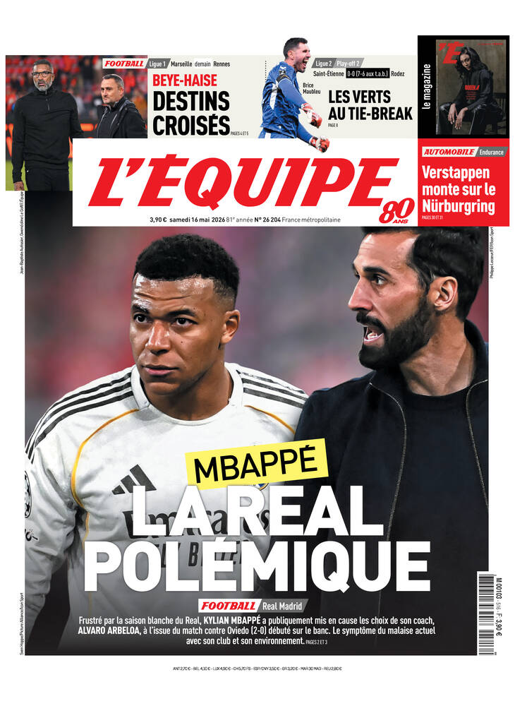 Une de L'Équipe datée du 16 mai 2026