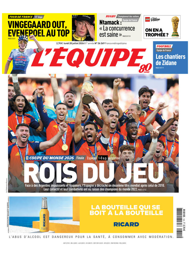 Une de L'Équipe datée du 20 juillet 2026