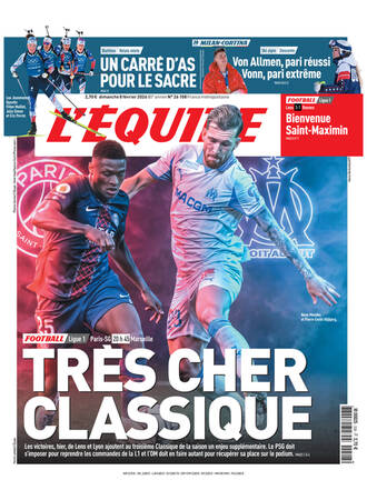 Une de L'Équipe datée du 08 février 2026