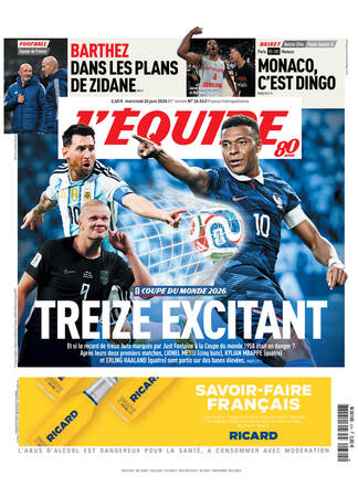 Une de L'Équipe datée du 24 juin 2026